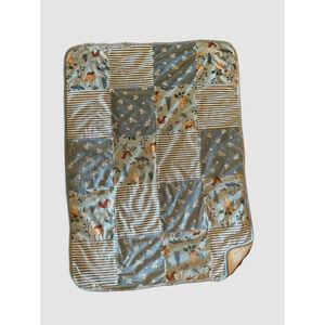 Gerber Modern Moments Baby Patchwork Blue Bear Plush Sherpa Blanket Woodland